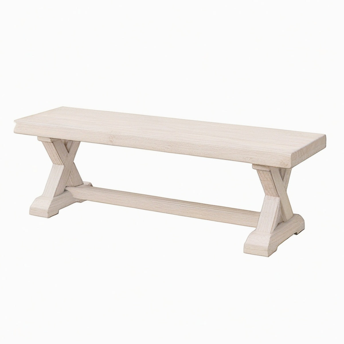 Banc 180 x 40 x 45 cm en bois beige style rustique à piètement croisé