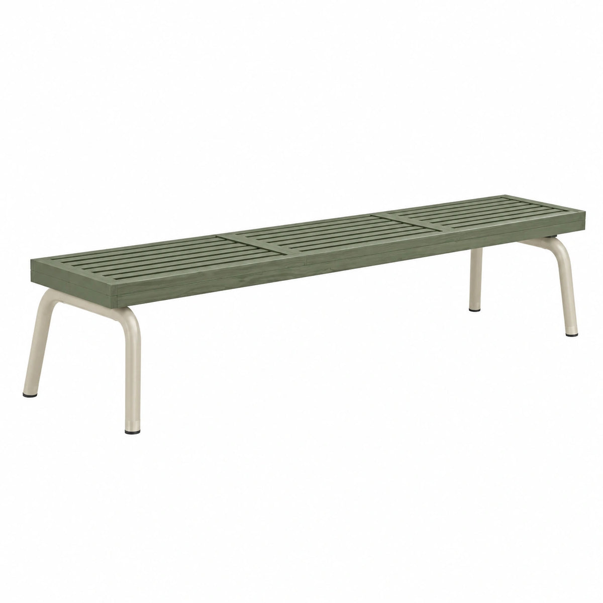 Banc de jardin 180 cm en bois vert et métal - assise à lattes contemporaine