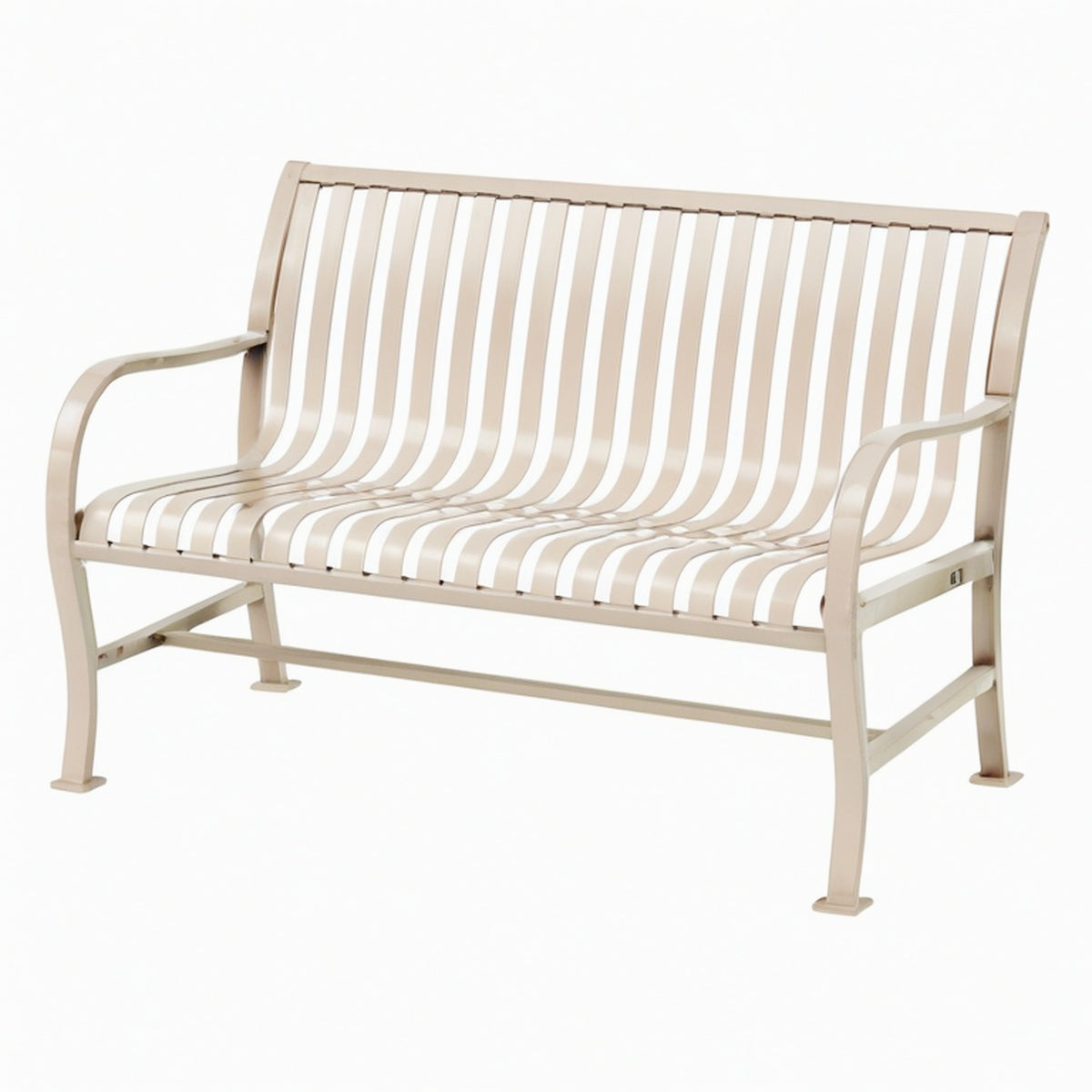 Banc de jardin 127 x 66 x 92 cm en acier beige à lattes avec accoudoirs
