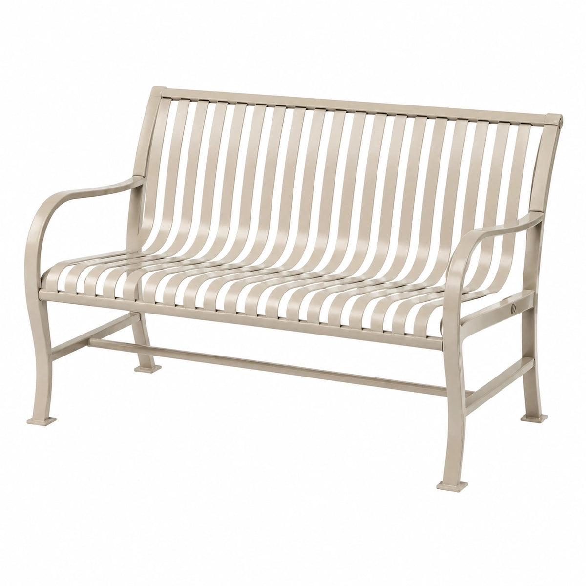 Banc de jardin 127 x 66 x 92 cm en acier beige à lattes avec accoudoirs