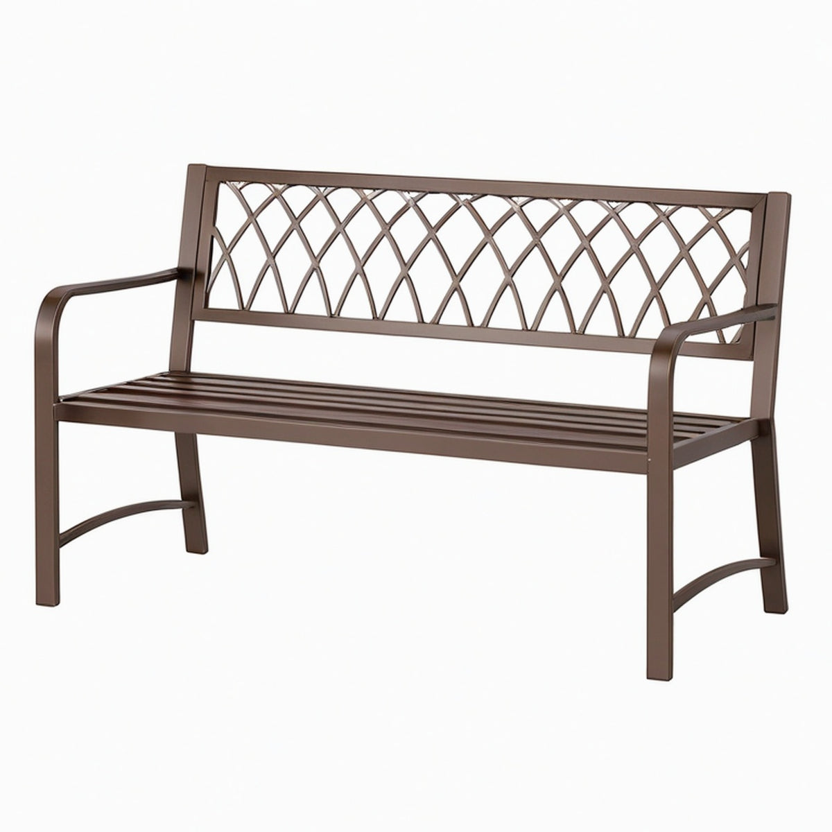Banc de jardin 122 x 61 x 91 cm en métal brun à dossier ajouré