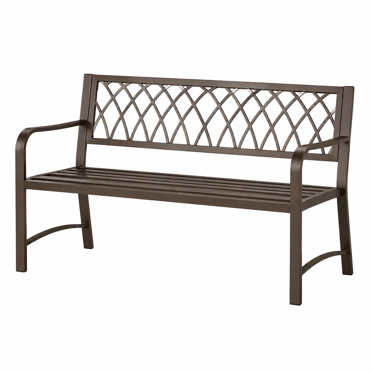 Banc de jardin 122 x 61 x 91 cm en métal brun à dossier ajouré