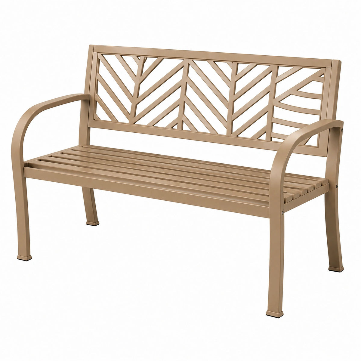Banc de jardin 123 x 60 x 89 cm en acier taupe à dossier ajouré