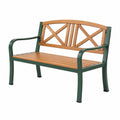 Banc de jardin 122 x 62 x 88 cm en métal et bois vert et marron à lattes style classique