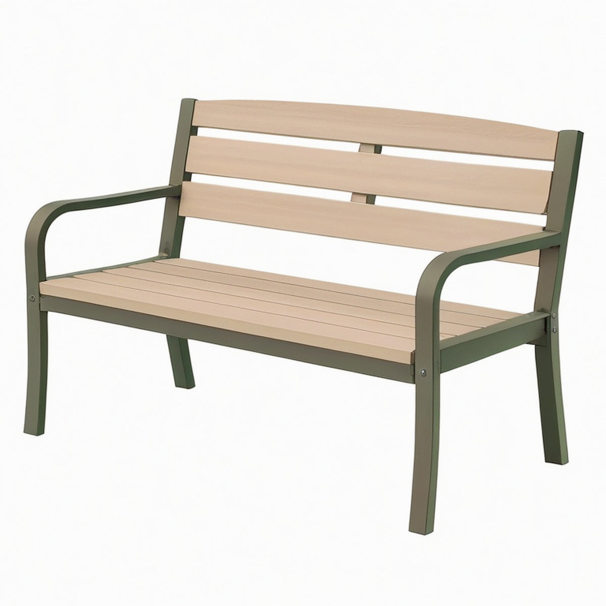 Banc de jardin 120 x 60 x 85 cm en acier et bois beige vert à accoudoirs