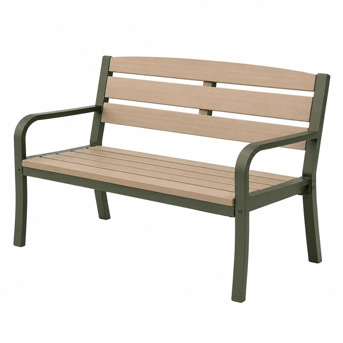 Banc de jardin 120 x 60 x 85 cm en acier et bois beige vert à accoudoirs