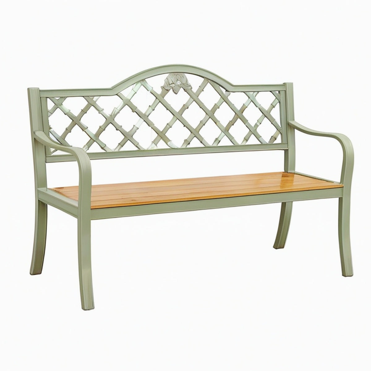 Banc de jardin 120 cm métal et bois vert style classique