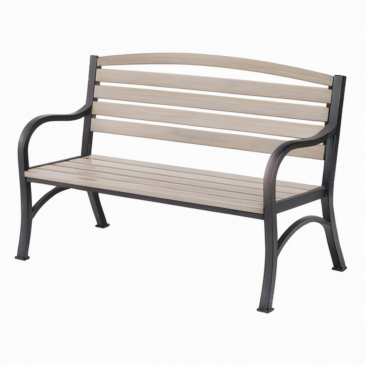 Banc de jardin 122 x 63 x 88 cm métal gris noir à lattes aspect bois style classique