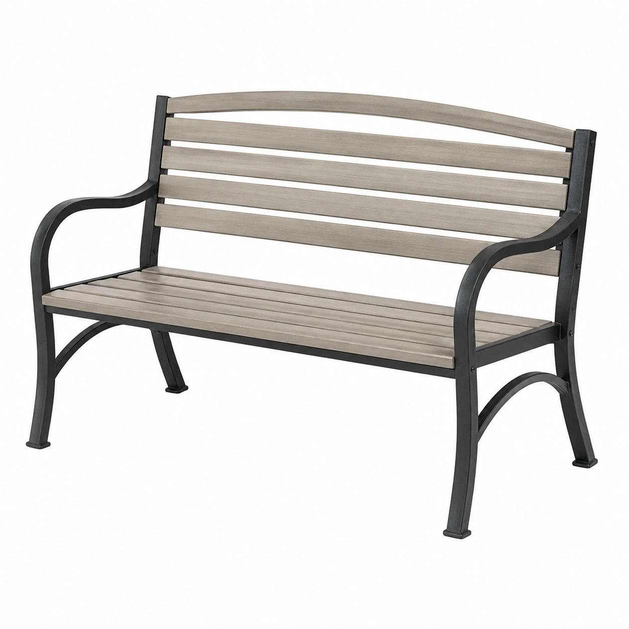 Banc de jardin 122 x 63 x 88 cm métal gris noir à lattes aspect bois style classique